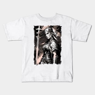 Female Viking Fantasy Warrior Abstract Portrait / Norse Mythology Kids T-Shirt